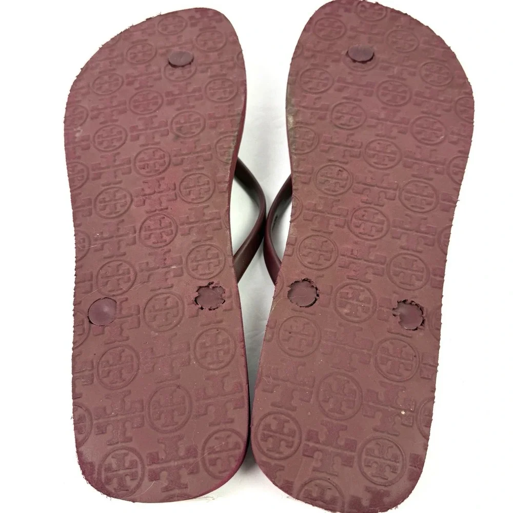 Tory Burch Flip Flops 10 Cabernet Arabesque Slip On Sandals Womens Damask Chic